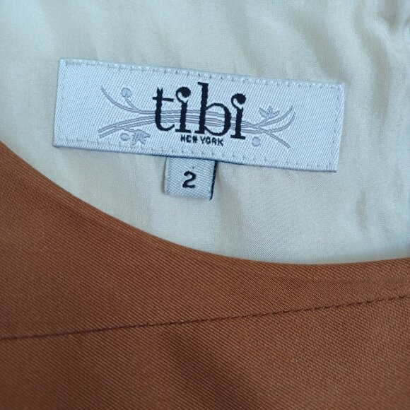 Tibi New York Silk Dress Brown Cream Shift Style Popover Lined Womens 2 - Picture 4 of 12